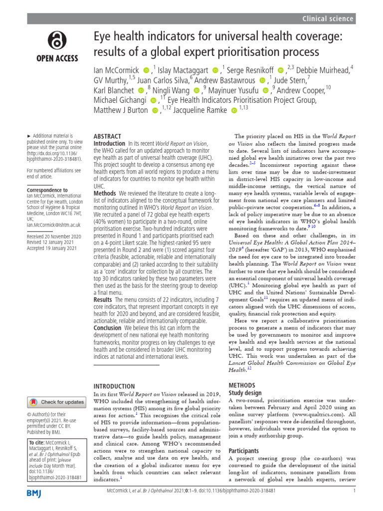 Eye Health Indicators for UHC Prioritization | PDF | Visual Impairment