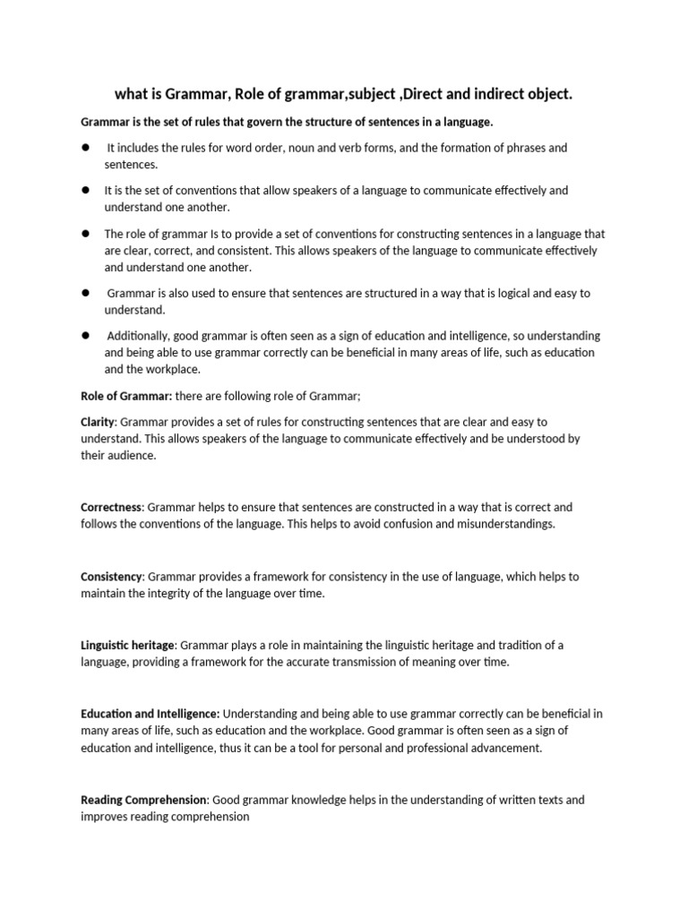 Understanding Grammar: Key Concepts | PDF | Subject (Grammar) | Object ...