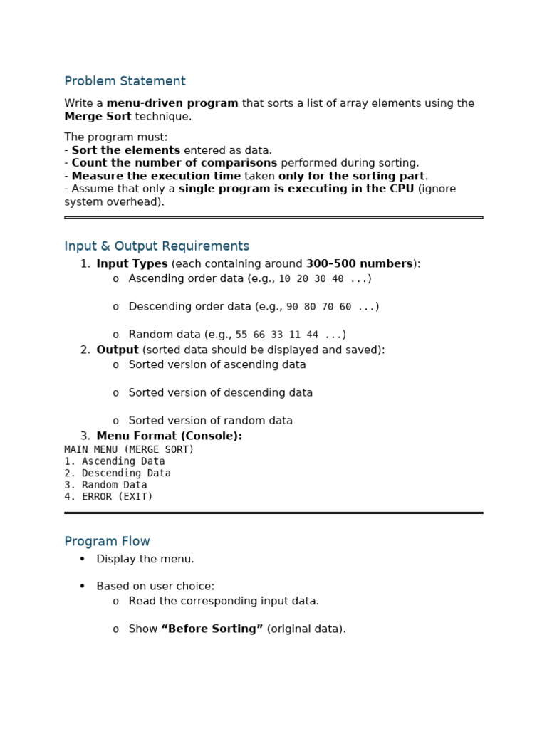 Merge Sort Program with Metrics | PDF