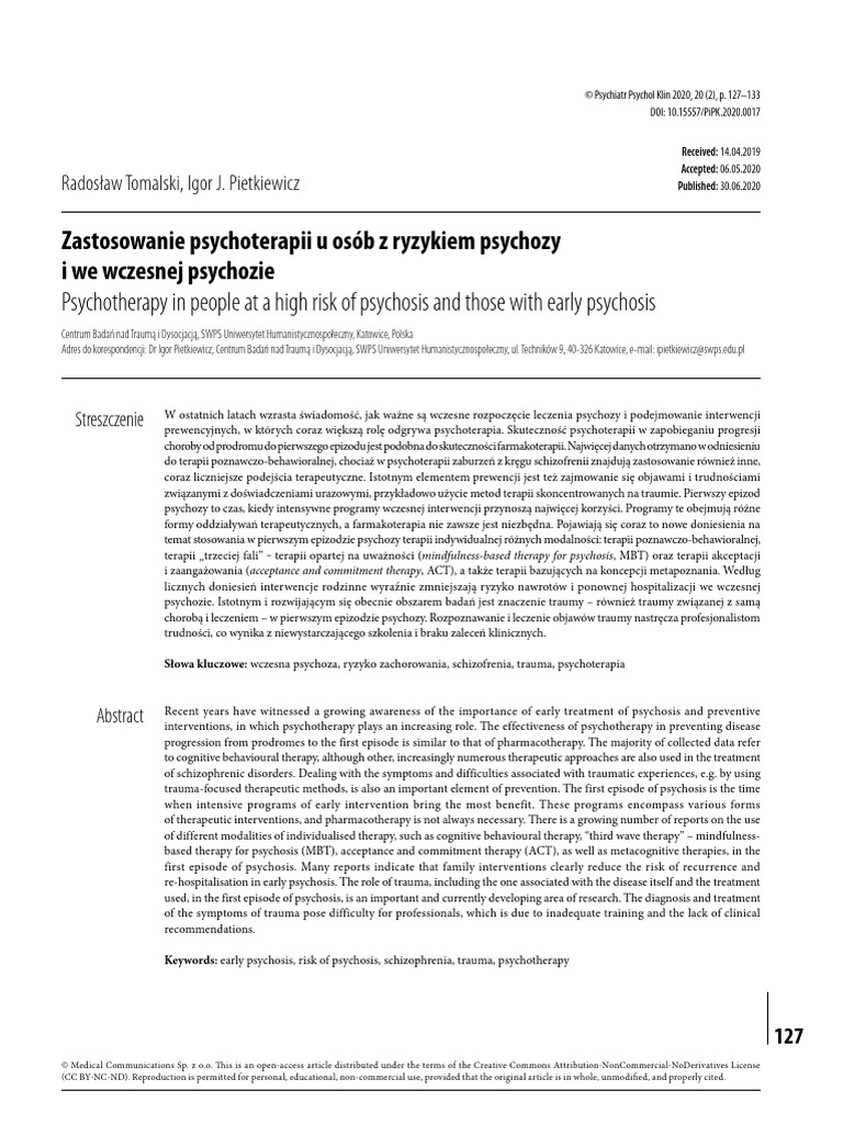 Psychotherapy in People at A High Risk of Psychosi | PDF