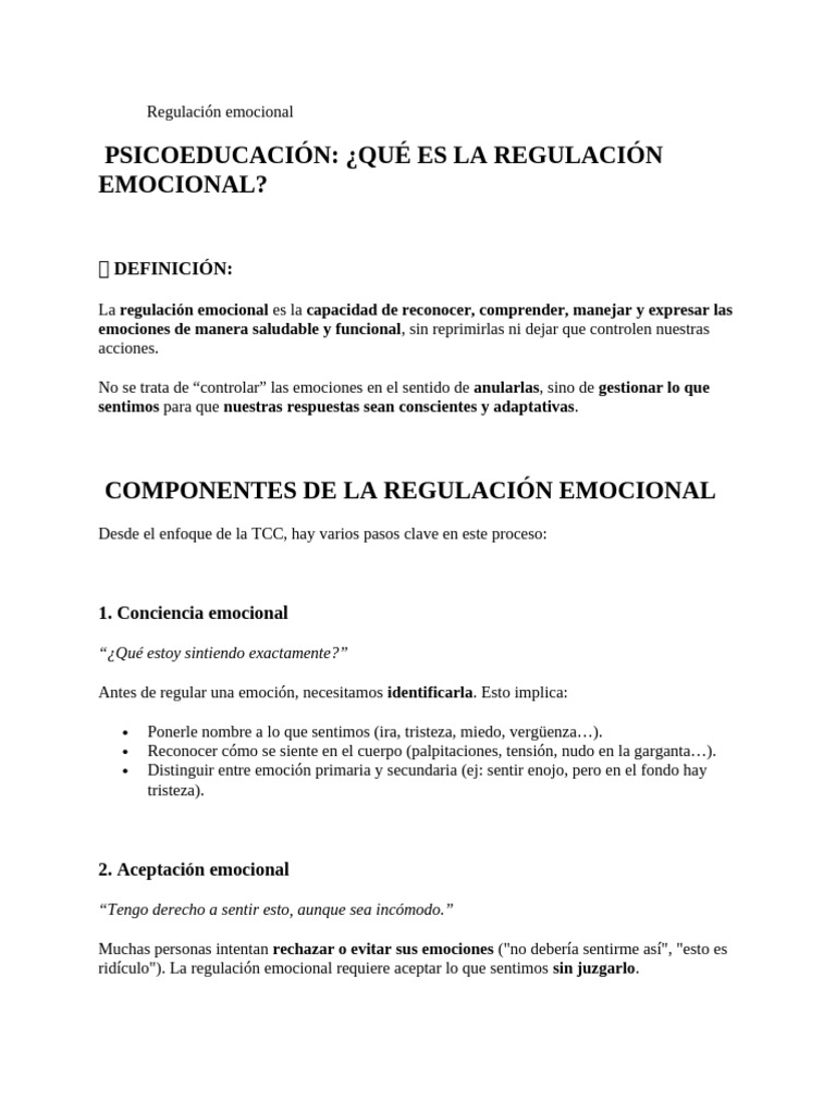 Guía de Regulación Emocional TCC | PDF | Las emociones ...