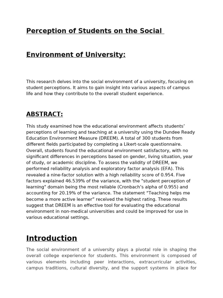 Perception of Students On The Social Environment of Universi | PDF ...