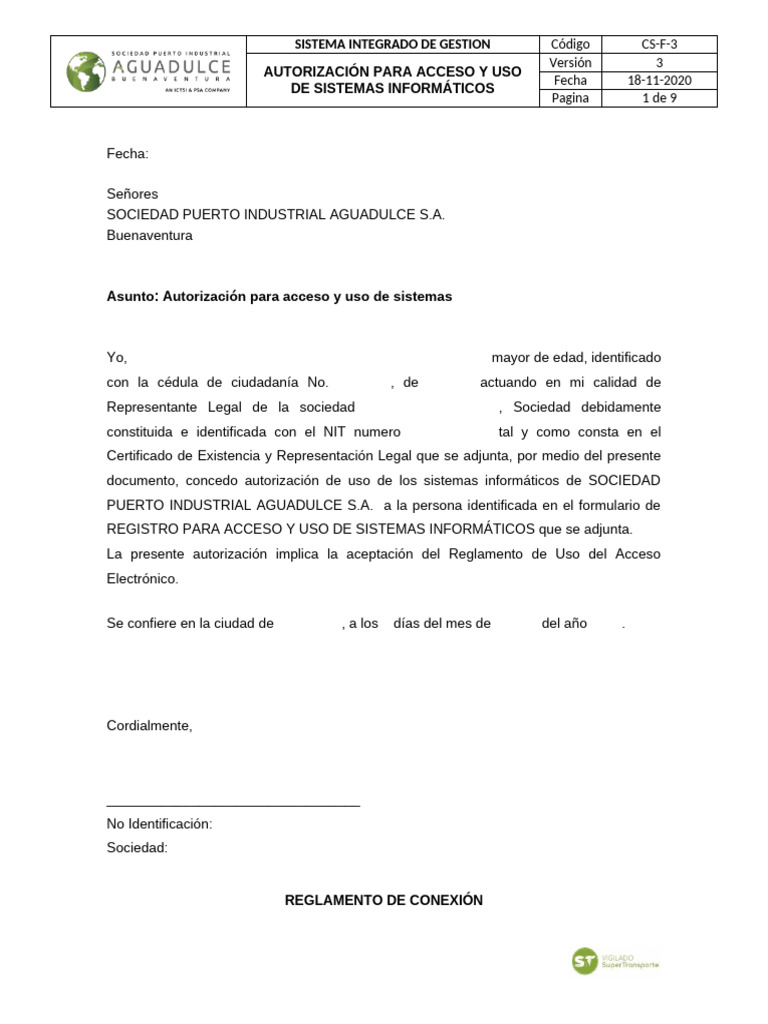 Autorización de Acceso a Sistemas Informáticos | PDF | Contraseña ...