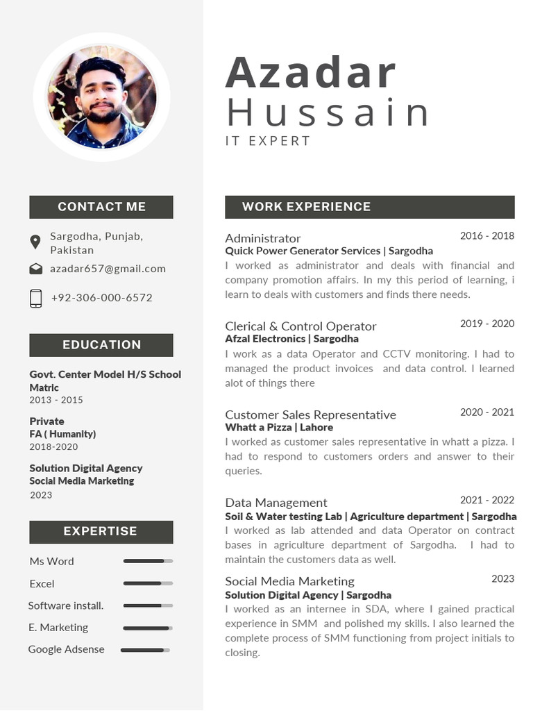 Azadar Hussain CV - 045944 | PDF | Computing