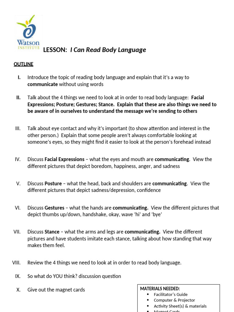 I Can Read Body Language Outline | PDF