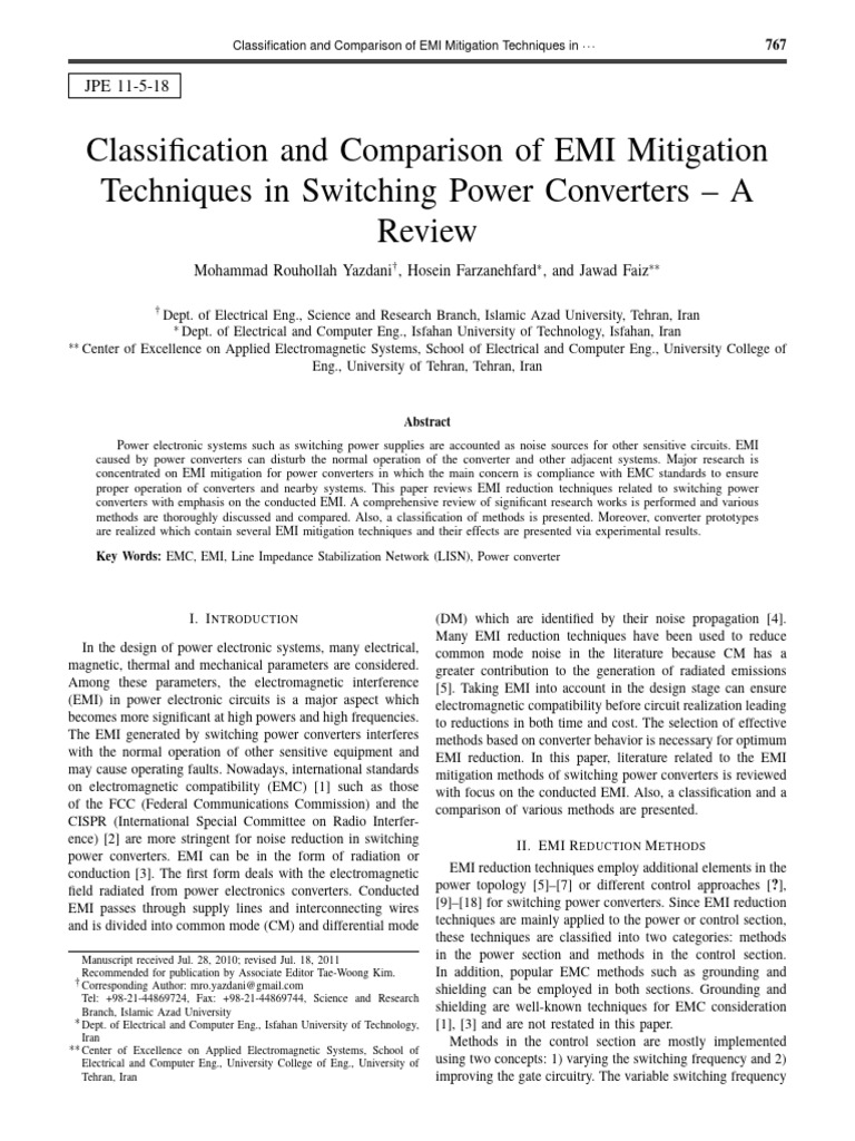 Classification and Comparison of EMI Mitigation Techniques in Switching ...
