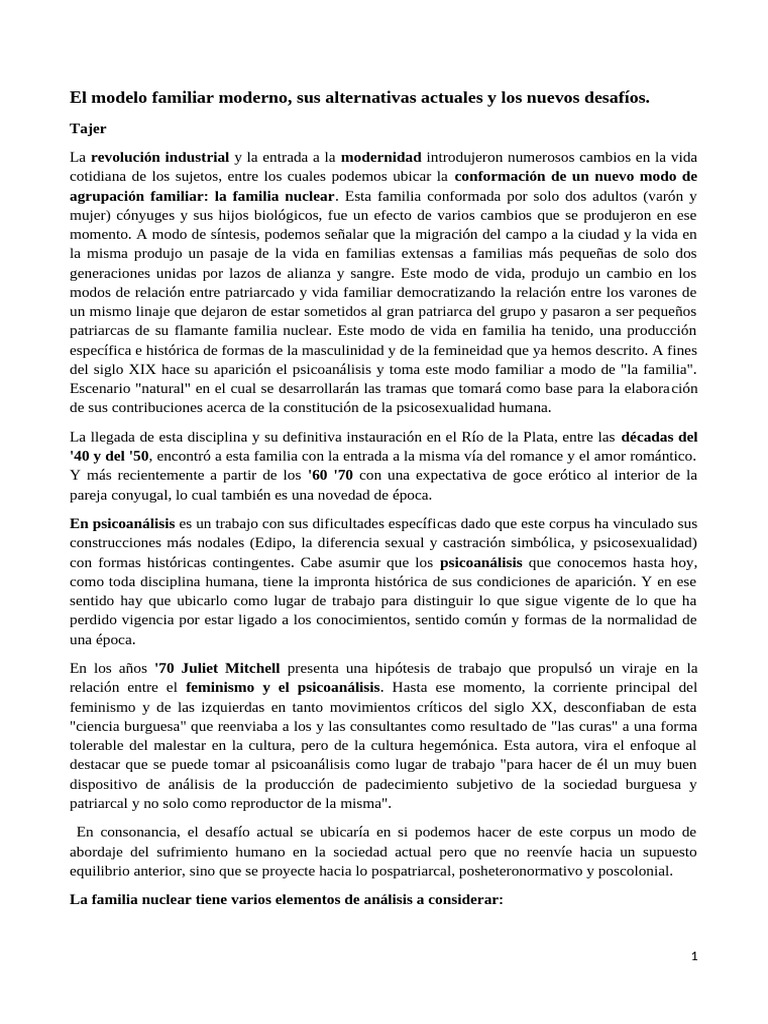 El Modelo Familiar Moderno Sujeto | PDF | Psicoanálisis | Familia