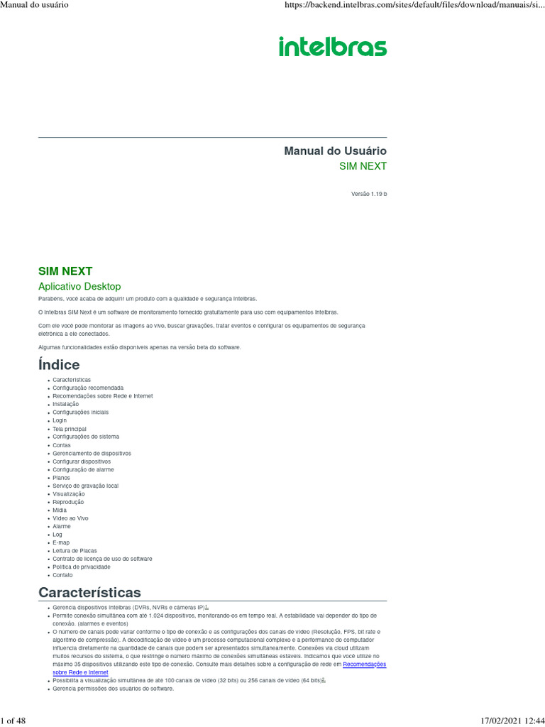 Manual do Software Intelbras SIM Next | PDF | Rede de computadores ...
