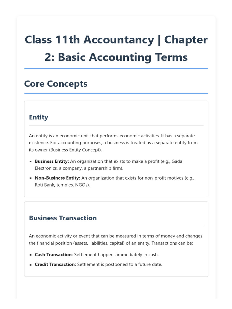 Class 11: Basic Accounting Terms | PDF | Expense | Debits And Credits