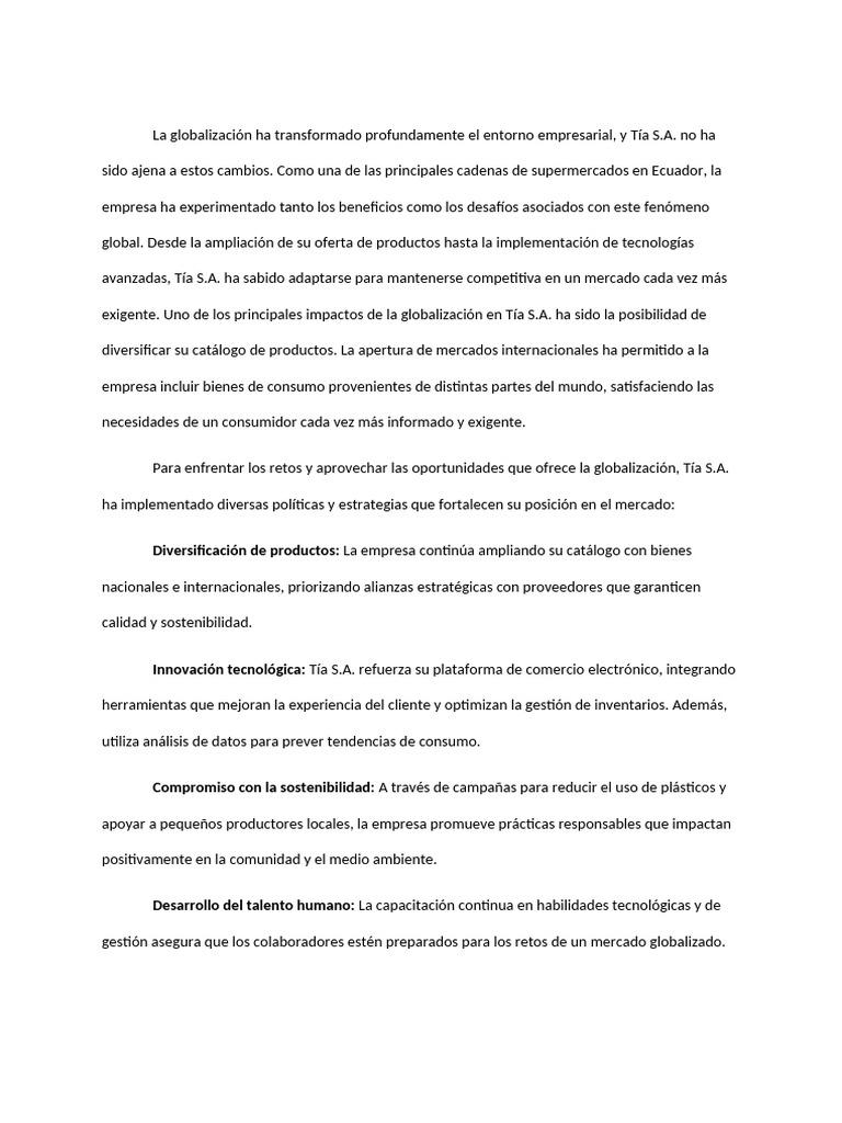 Impacto de la Globalización en Tía S.A. | PDF | Logística | Sustentabilidad
