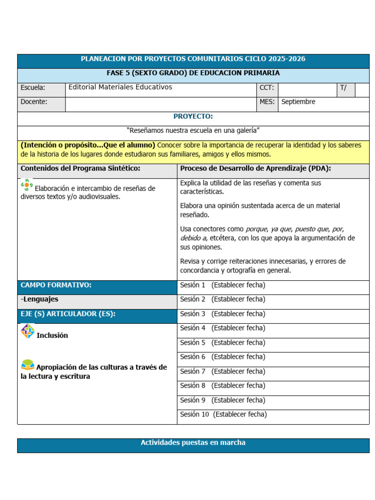 Planeación de Proyectos Comunitarios 2025-2026 | PDF | Escuelas ...