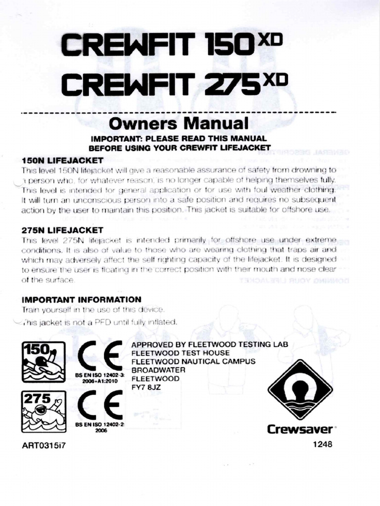 Crewsaver Crewfit Inflatable Lifejacket | PDF