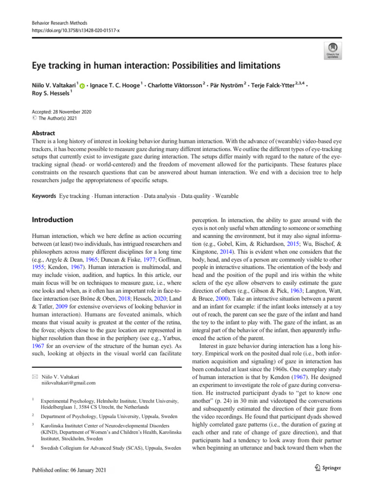 Eye Tracking in Human Interaction Analysis | PDF | Vision | Visual System