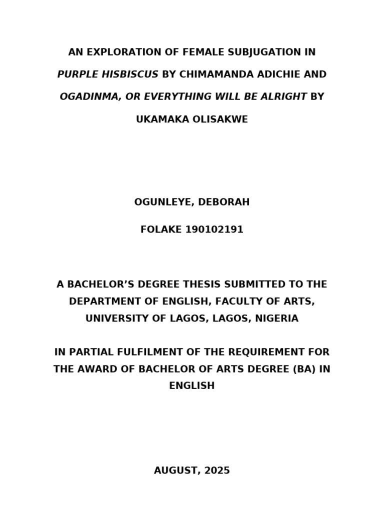 Female Subjugation in Adichie and Olisakwe | PDF | Feminism | Gender ...