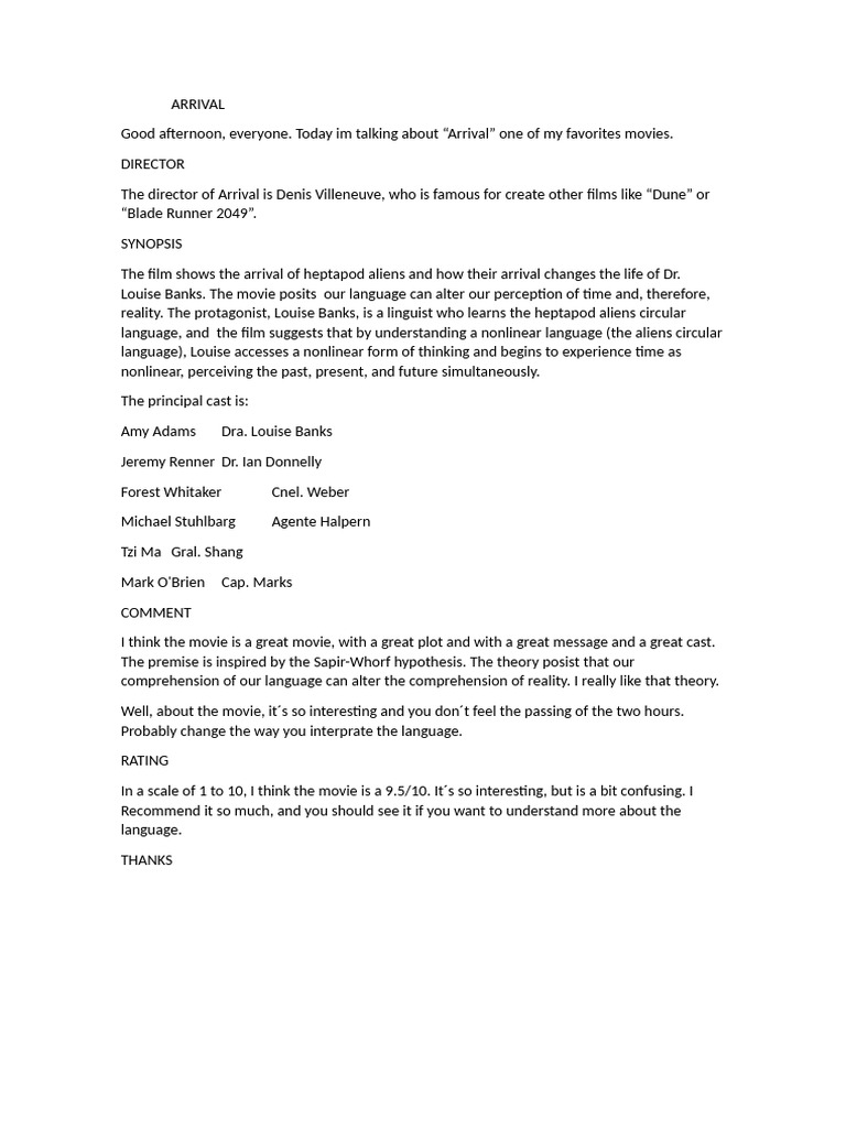 Arrival: Language and Time Perception | PDF