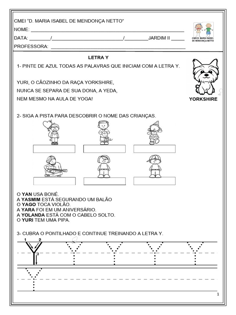 Atividades de Alfabetização com a Letra Y | PDF