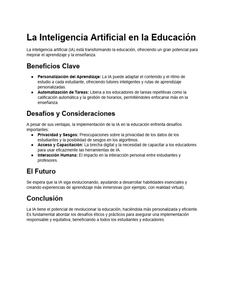 La Inteligencia Artificial en La Educación | PDF
