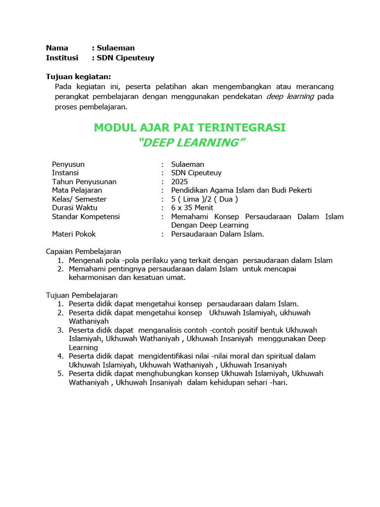 Modul Ajar Deep Learning PAI SD | PDF