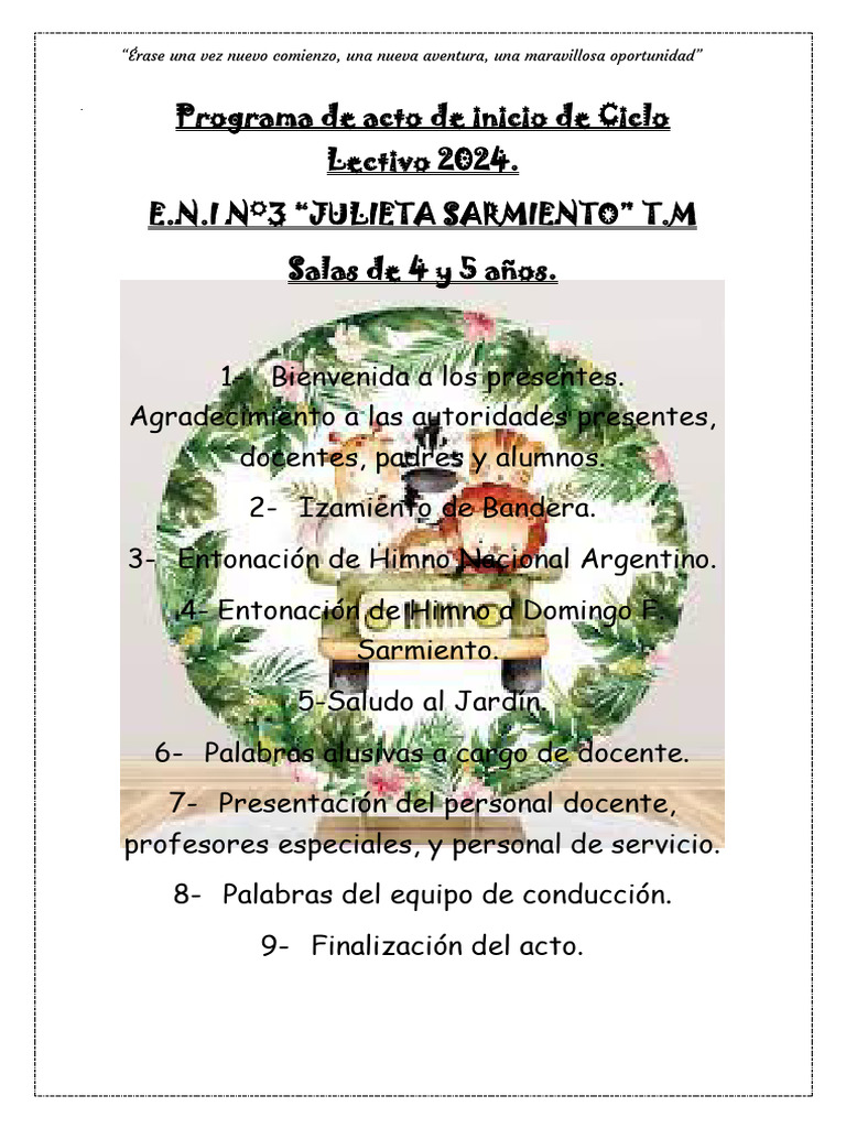 Acto de Inicio Ciclo Lectivo 2024 E.N.I N°3 | PDF