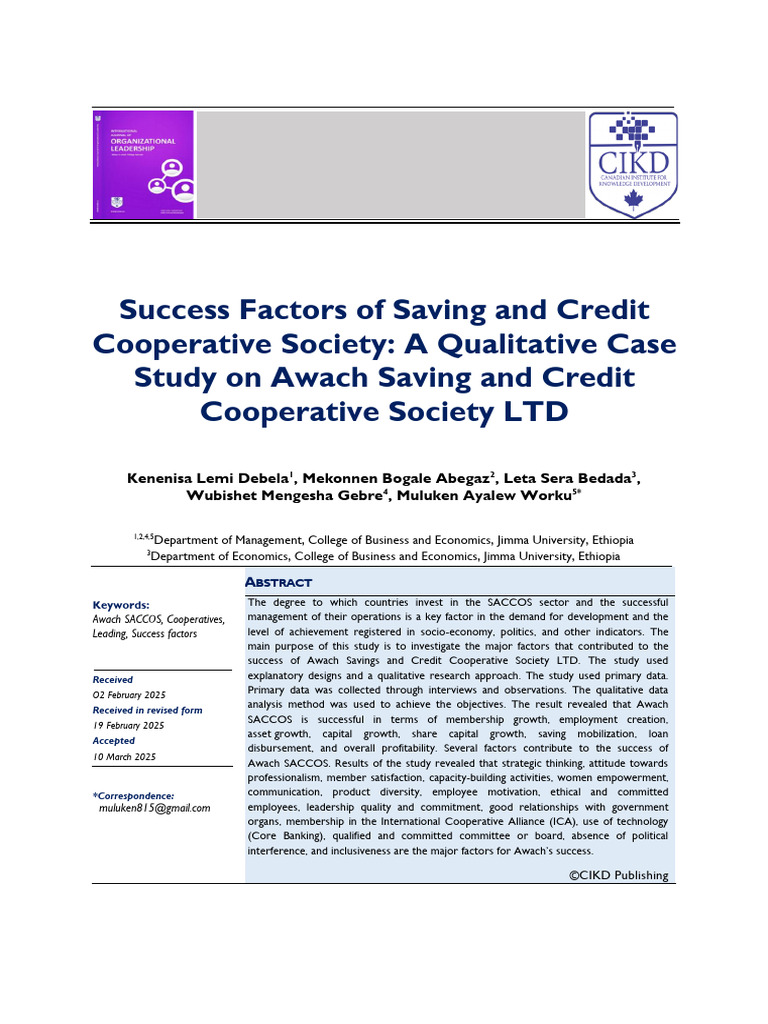 Success Factors of Awach SACCOS Study | PDF | Cooperative | Leadership