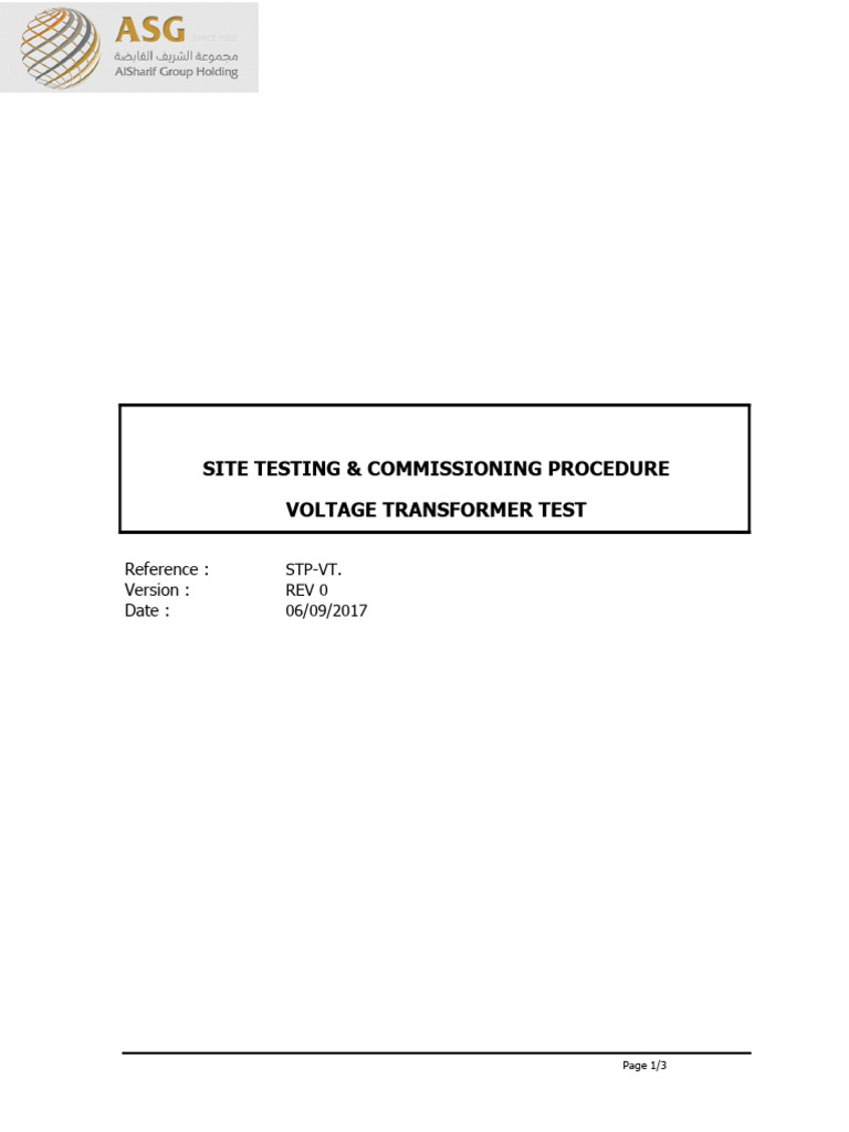 Voltage Transformer Testing Procedure | PDF