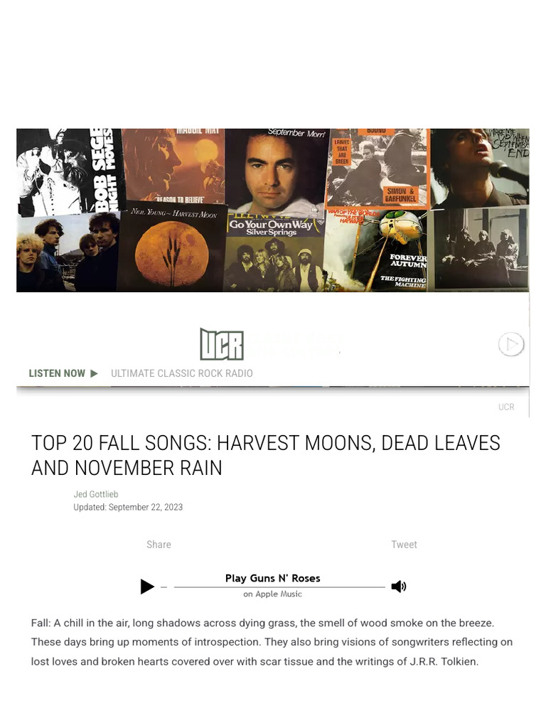 Top 20 Fall Songs - Harvest Moons, Dead Leaves and November Rain | PDF ...