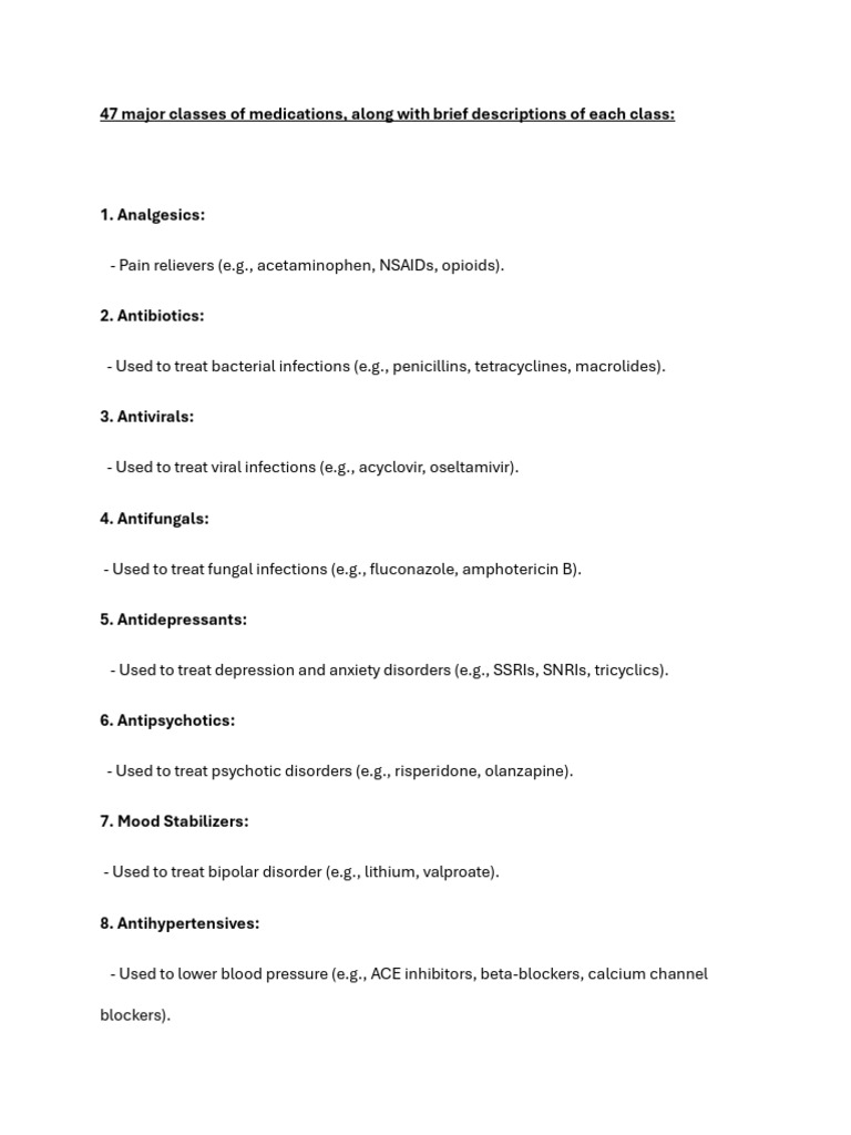 Overview of 47 Medication Classes | PDF | Analgesic | Nonsteroidal Anti ...