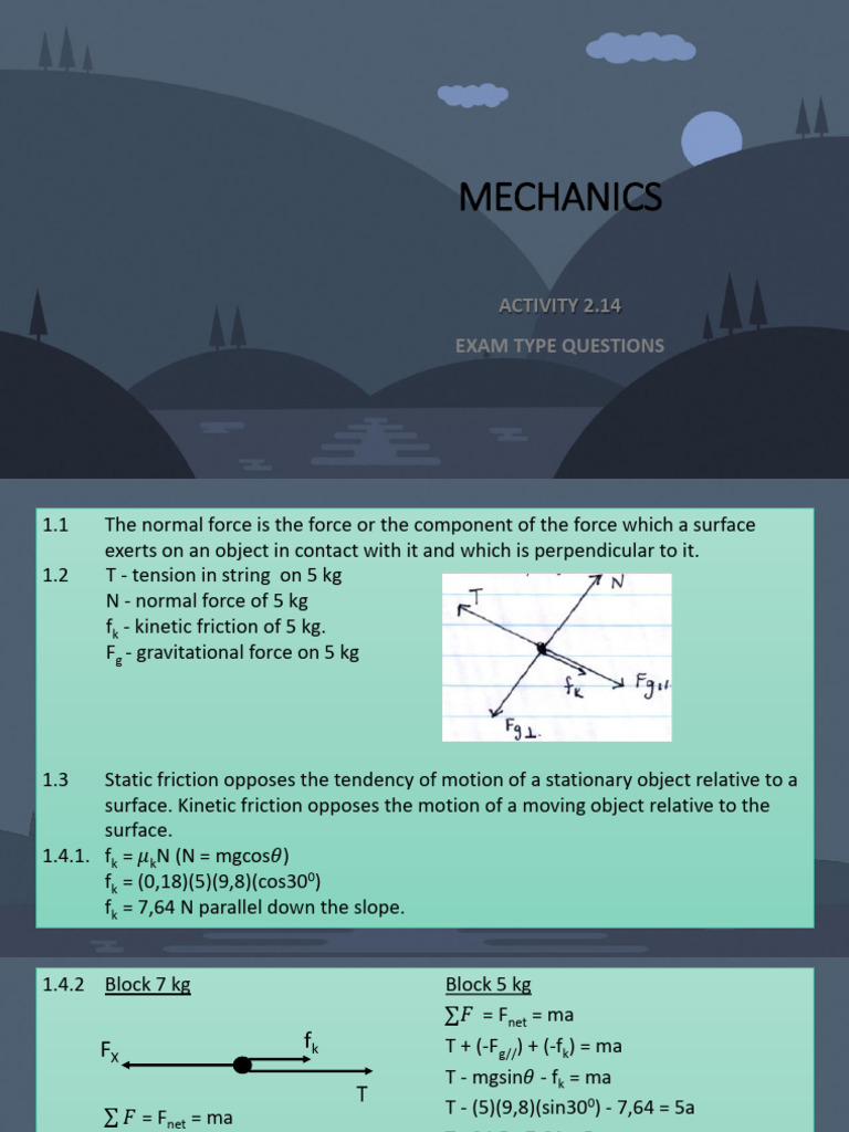 Mechanics Exam Questions and Solutions | PDF | Force | Mass