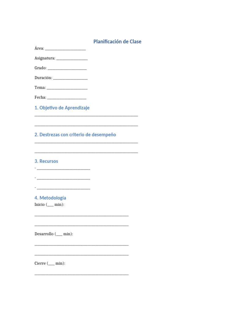 Plantilla para Planificación de Clases | PDF