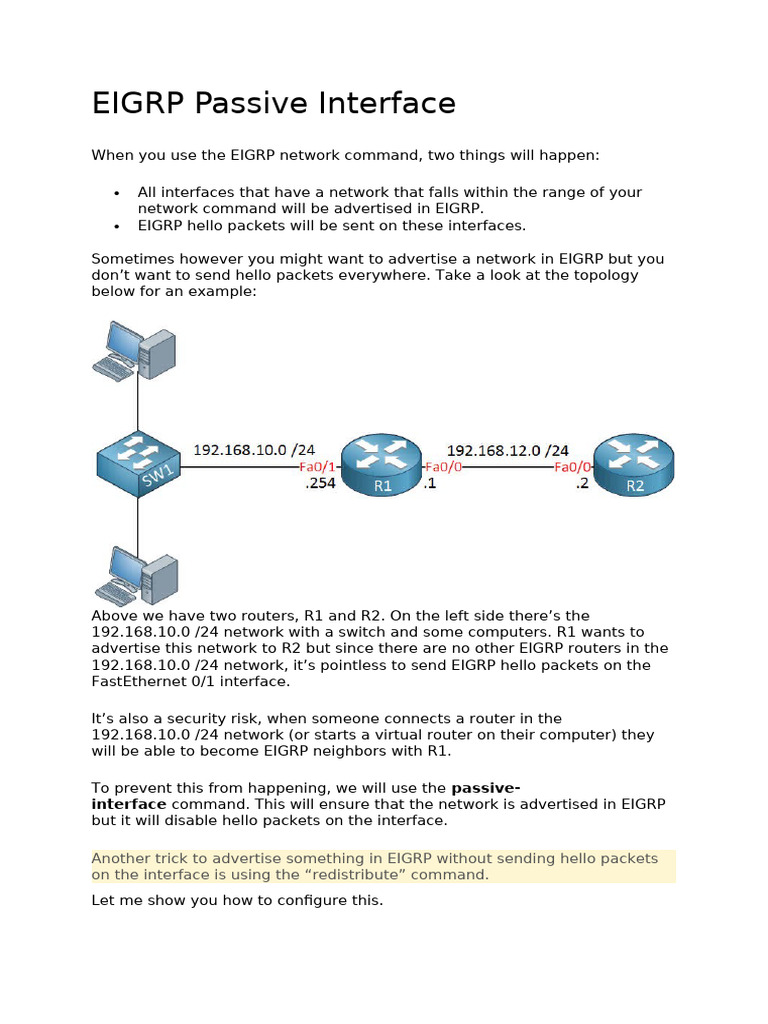EIGRP Passive Interface Configuration Guide | PDF | Computer Network ...
