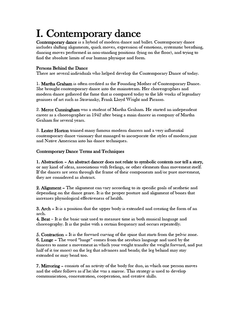 Contemporary Dance Overview | PDF | Ballroom Dance | Dances