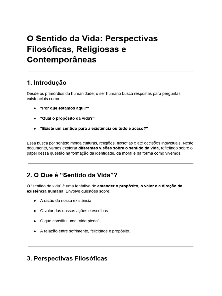 O Sentido Da Vida - Perspectivas Filosóficas, Religiosas e ...