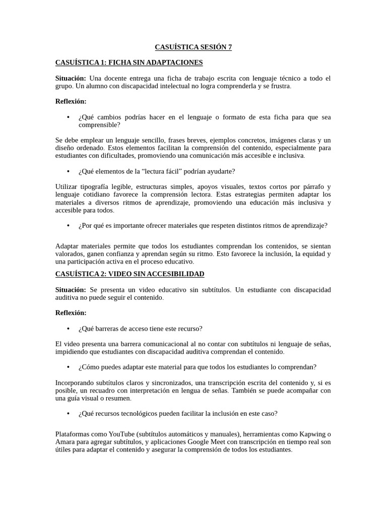 Casuística Sesión 7 | PDF | Inclusión (Educación) | Aprendizaje