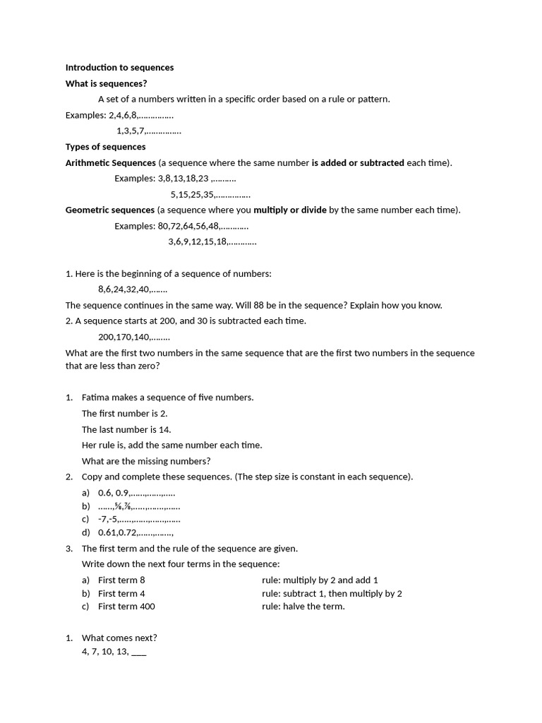 Understanding Sequences: Types and Examples | PDF | Mathematics