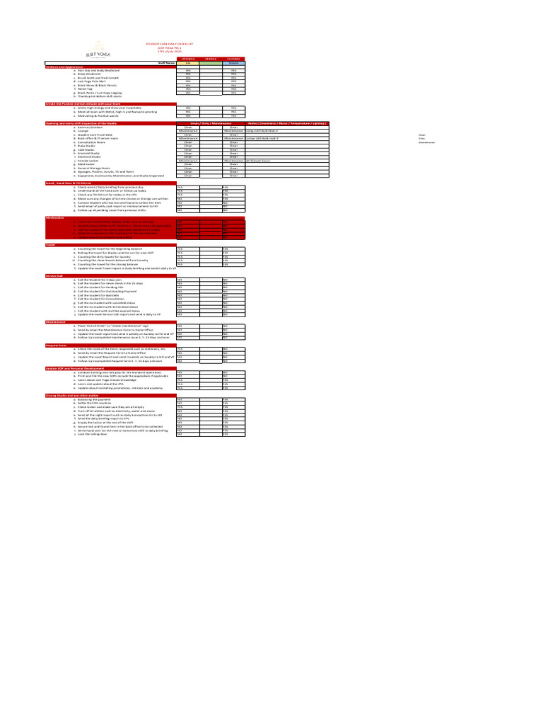 Daily Studio Operations Checklist | PDF