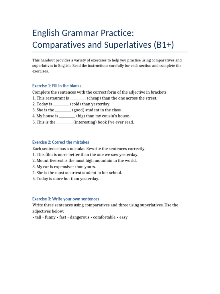 Comparatives and Superlatives B1+ | PDF