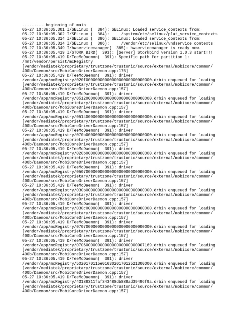 MobiCore Driver Initialization Log | PDF | Computing | Computer ...