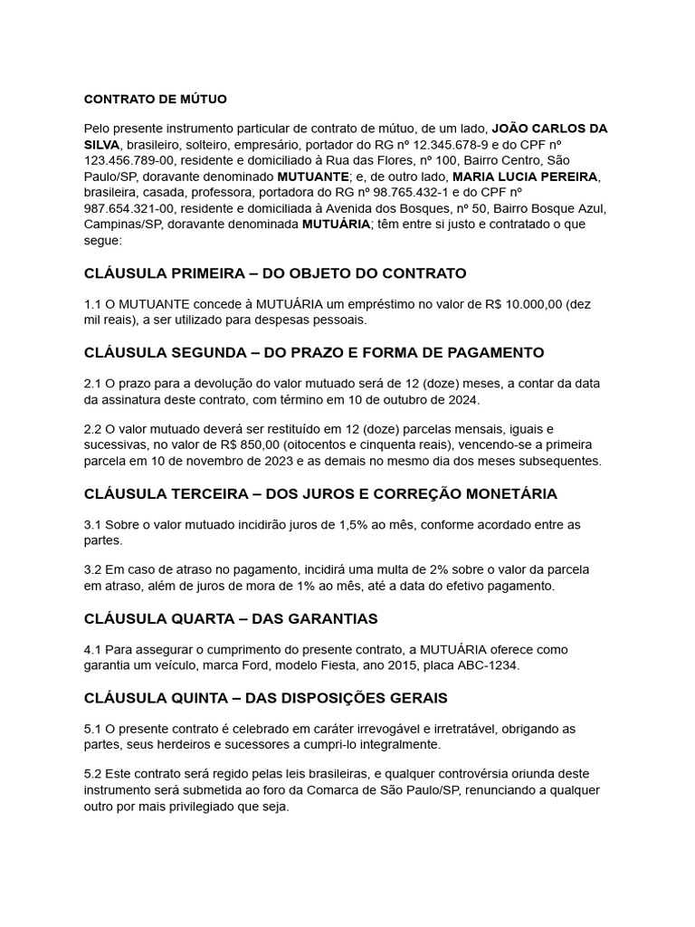 Contrato de Mútuo entre Partes | PDF