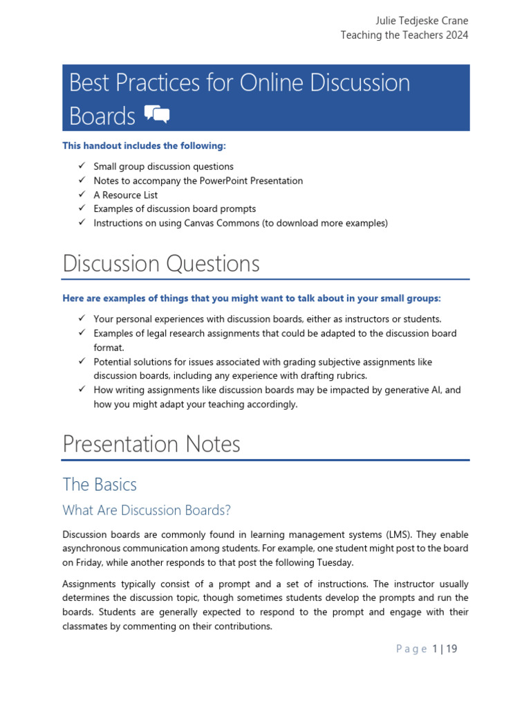 Best Practices for Discussion Boards | PDF | Internet Forum ...