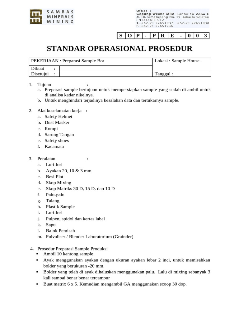 SOP Preparasi Sample Bor untuk Analisis Ni | PDF