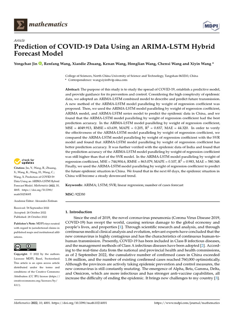 COVID-19 Prediction with ARIMA-LSTM Model | PDF | Autoregressive ...