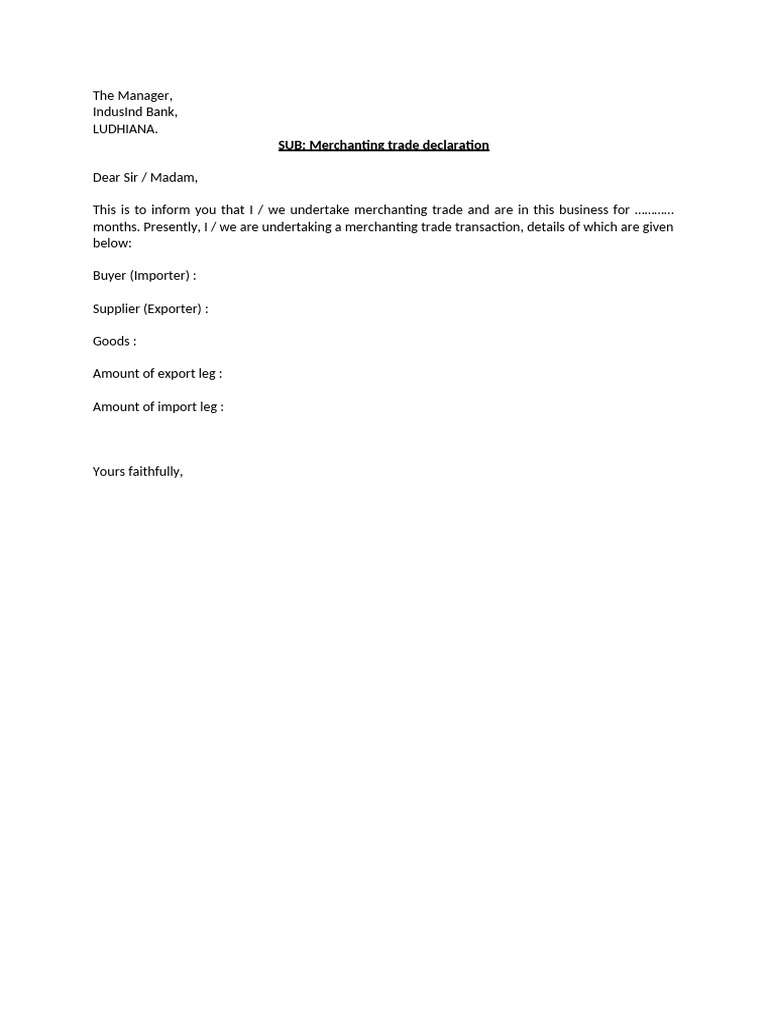 Merchanting Trade Declaration Form | PDF | Invoice | Exports