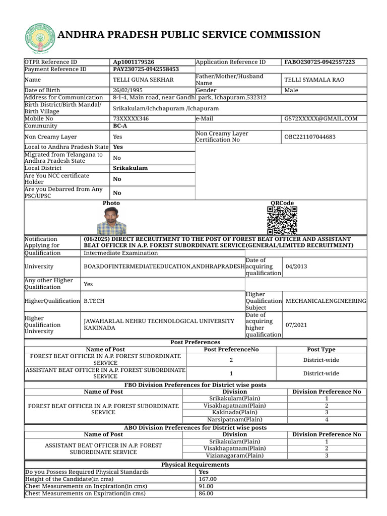 APPSC Application for Forest Officer Post | PDF