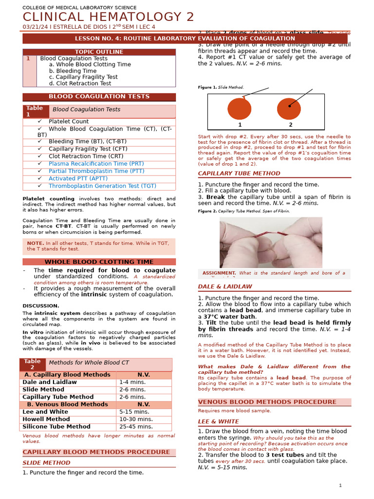 Blood Coagulation Tests Overview | PDF | Coagulation | Blood