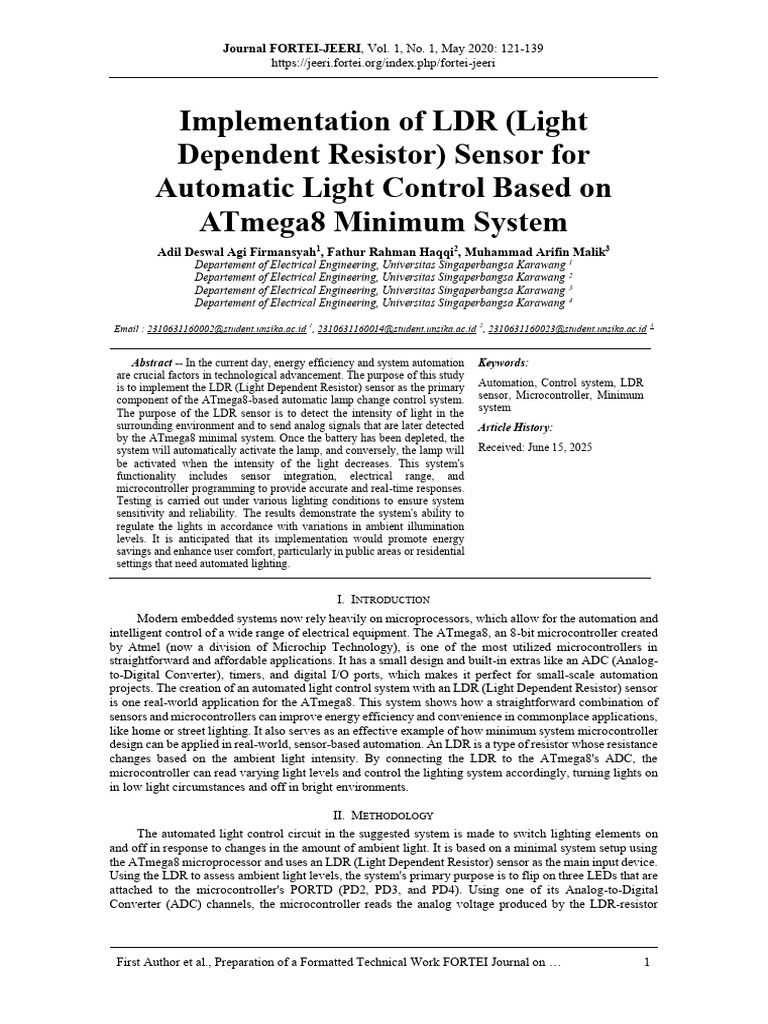 Implementation of LDR (Light Dependent Resistor) Sensor For Automatic ...