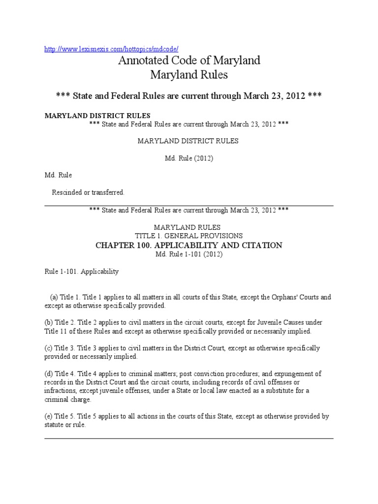 Annotated Maryland Rules 2012 Complete