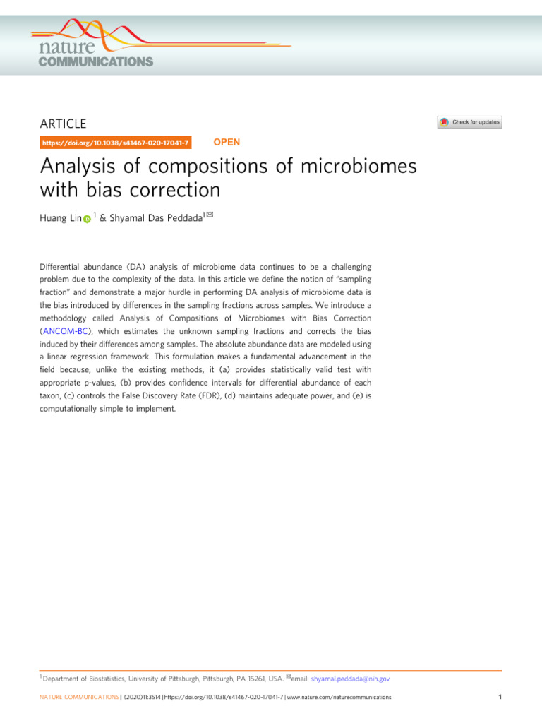 ANCOM-BC: Bias-Corrected Microbiome Analysis | PDF | Statistics ...