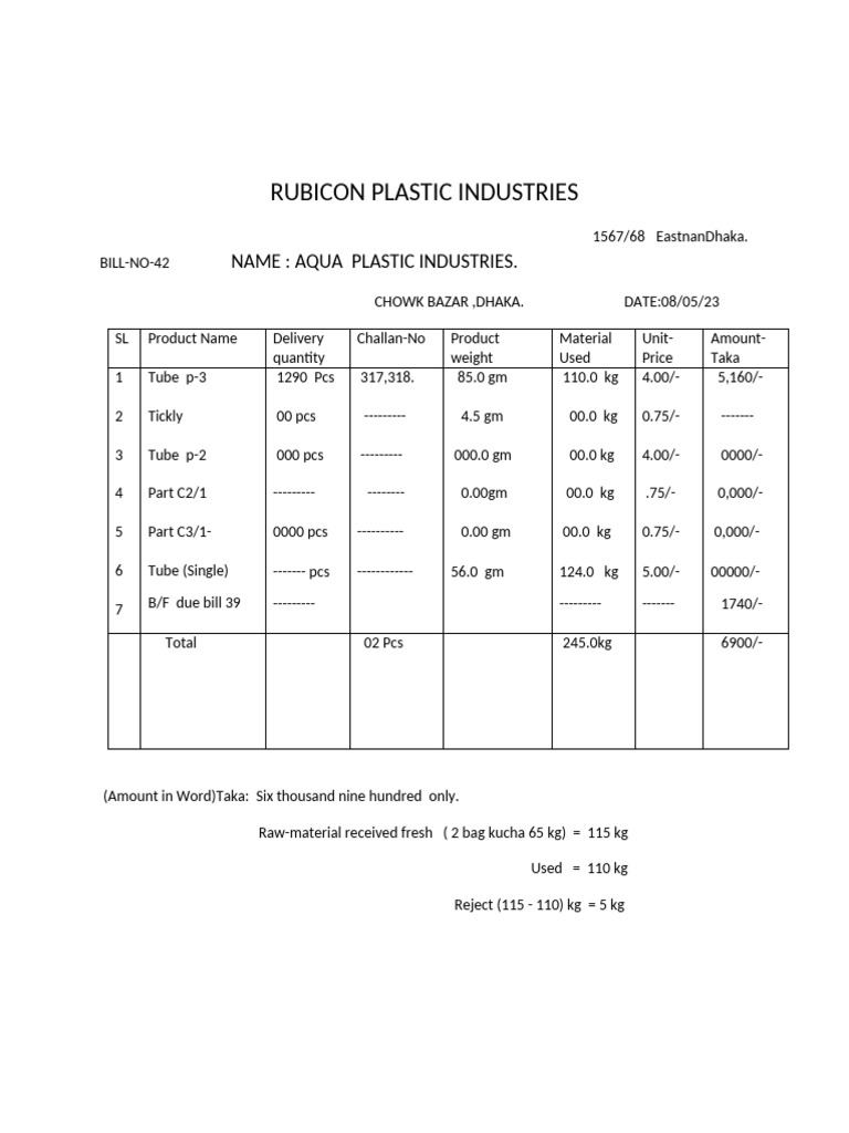 Rubicon Plastic Industries Invoice | PDF
