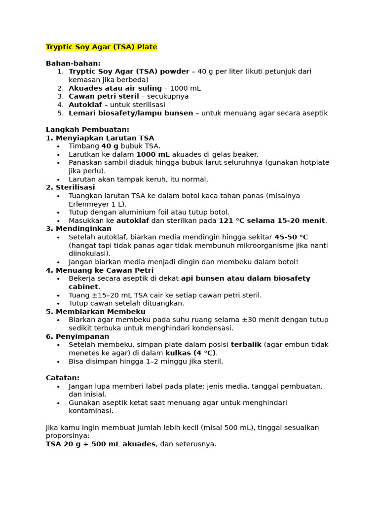 Cara Membuat Tryptic Soy Agar | PDF