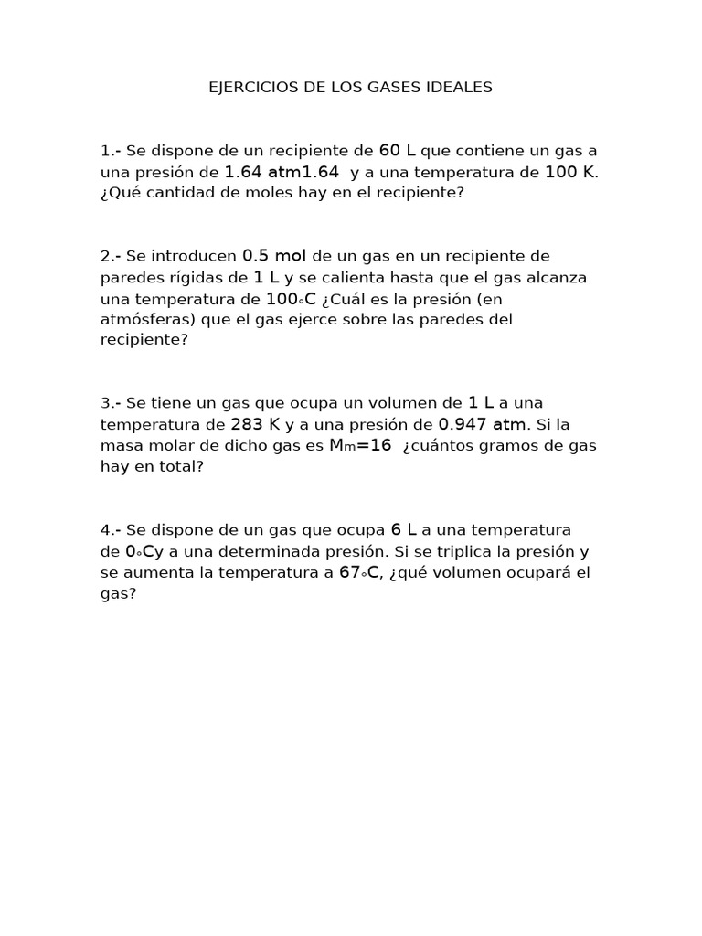 Ejercicios de Los Gases Ideales | PDF